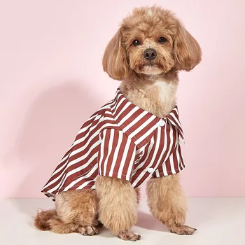 Летняя одежда для маленьких собак, бордовая полосатая рубашка для домашних животных, новые аксессуары для милых щенков с короткими рукавами