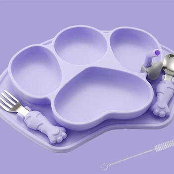 Силиконовые присоски Для самостоятельного кормления, Разделенные тарелки С вилкой, ложкой, Миски для малышей, Посуда для микроволновой печи, можно мыть в посудомоечной машине.