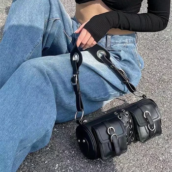 Женская сумка, черные цилиндрические сумки подмышками, сумка-портфель из искусственной кожи, женская сумка через плечо, модный женский кошелек, сумки