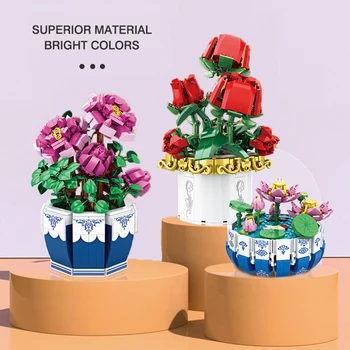 Комнатное растение для выращивания цветов Бонсай Мебель для дома 3D Модель Сделай САМ Алмазные блоки Кирпичи Игрушка для творчества для детей