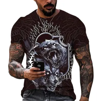Рубашка с 3D-принтом животных, Мужская футболка, новинка 2023 года, одежда в стиле харадзюку, Летний пуловер с круглым вырезом, повседневная толстовка с коротким рукавом, топы оверсайз