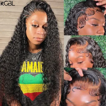 KGBL Кудрявые парики из человеческих волос на кружеве 13x4 HD с детскими волосами натурального черного цвета, Бразильские кружевные парики из волос Remy 180 плотности
