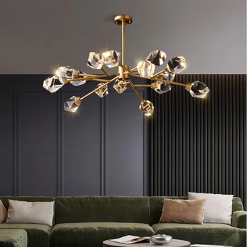 Светодиодные лампы, Новая роскошная хрустальная медная люстра, светильники для гостиной, украшение ресторана Nordic luster stone