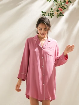 Женская ночная рубашка из 100% хлопка, Ночная рубашка, Ночная рубашка, Розовая пижама, ночная рубашка, товары для дома