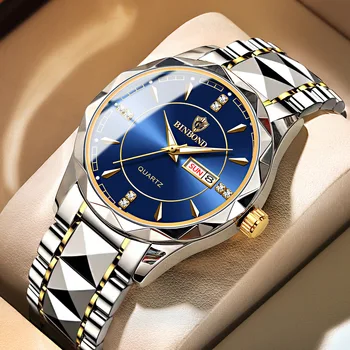 BINBOND B5552 Мужские Модные часы Розового Золота, серебра, цифровые Спортивные Наручные часы со стальным ремешком в стиле Милитари, Электронные Цифровые Подарочные часы Boyfrie